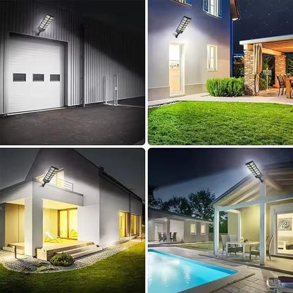 Belro solar street lights installed outdoors in a garden, providing eco-friendly outdoor lighting for home and garden spaces.