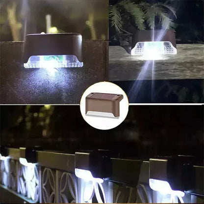 Eight Mivoza solar step lights illuminating outdoor garden paths with automatic on/off feature.