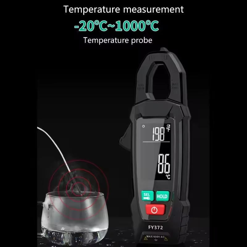 Belro AC/DC clamp electric meter showing digital display and clamp jaw for measuring electrical current in electronics.