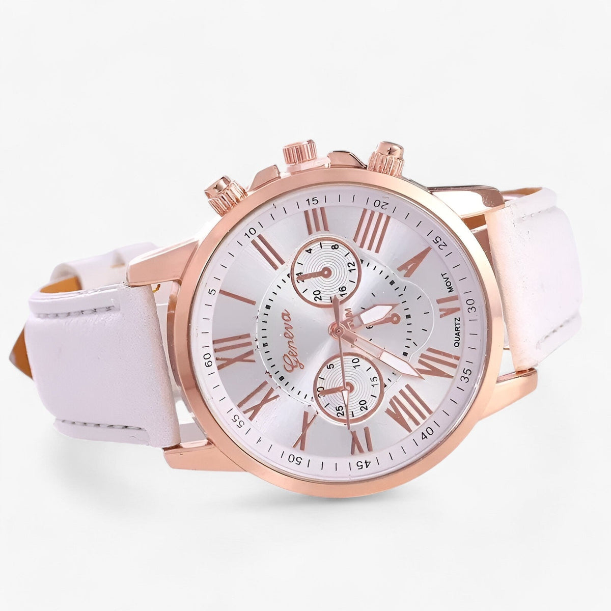 Elegant women's leather strap watch with Roman numeral dial, classic design by Mivoza, showcasing a stylish timepiece.