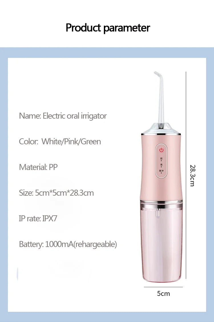 Mivoza portable water flosser with four cleaning heads, three modes, and IPX7 waterproof design for effective oral care.