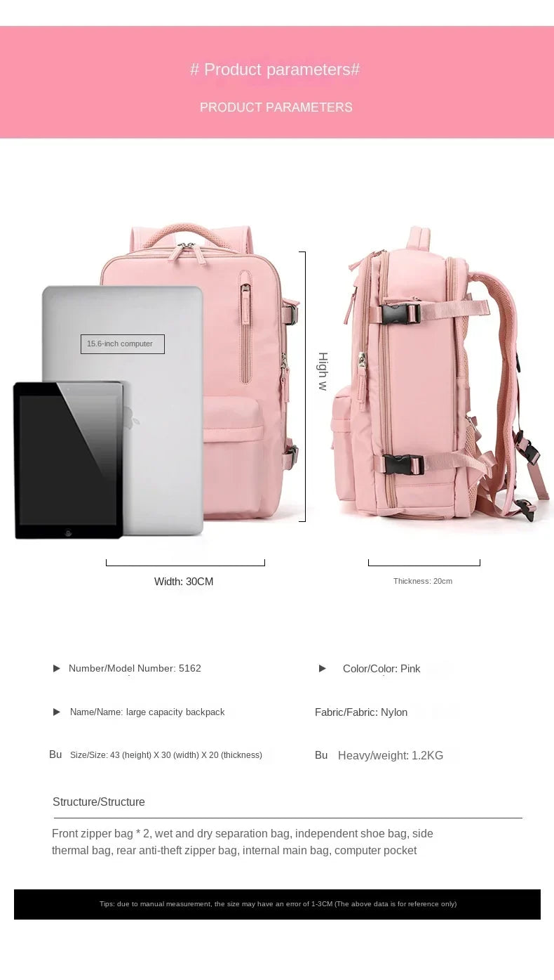 Belro travel carry-on backpack with shoe compartment, durable bag suitable for luggage and everyday use.