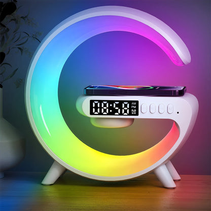 Belro digital desk clock on a wooden desk, showing time display, in a home office setting.