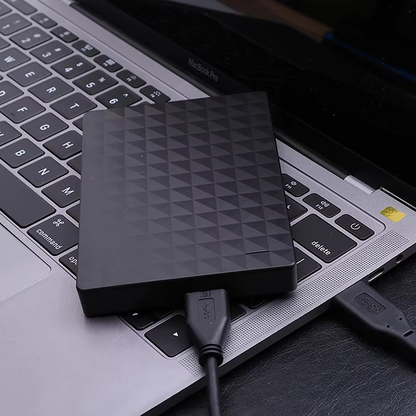 BowLift external hard drive with Ultra-Speed USB 3.0 portable storage in sleek black design, showing the compact, durable device.