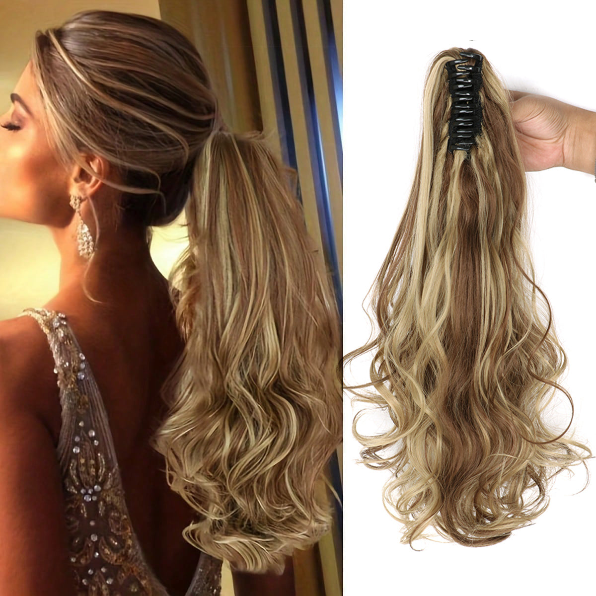 Belro long ponytail clip-on hair extension with hair clamp, accessory for quick and easy hair styling.