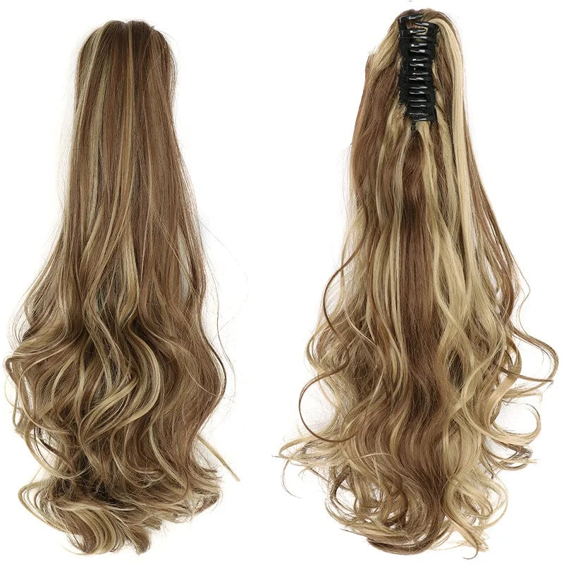 Belro long ponytail clip-on hair extension showing a sleek hair clamp attachment for easy styling.