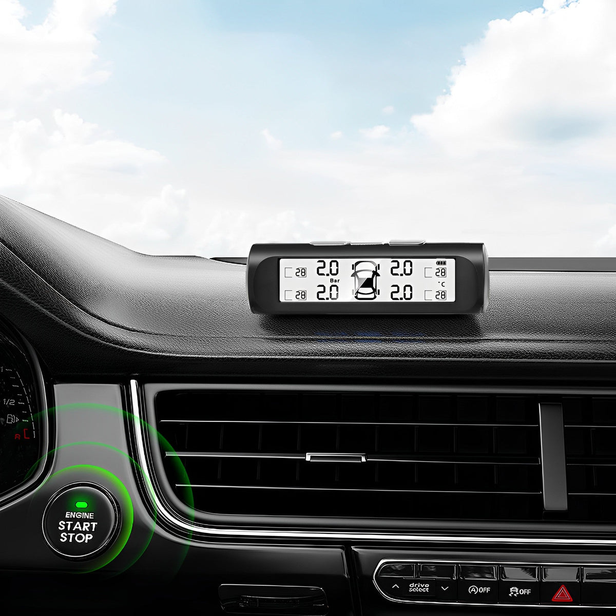 Belro automotive tire pressure monitoring sensor system with electronic sensors and display for vehicle tire pressure monitoring.