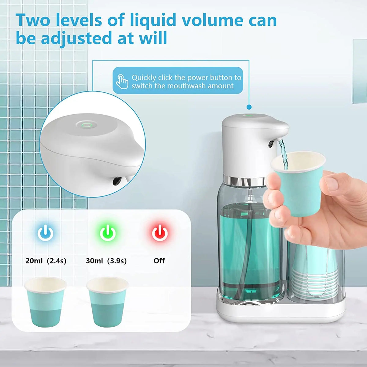Belro automatic mouthwash dispenser for oral care, sleek white device designed for easy, hygienic mouthwash dispensing