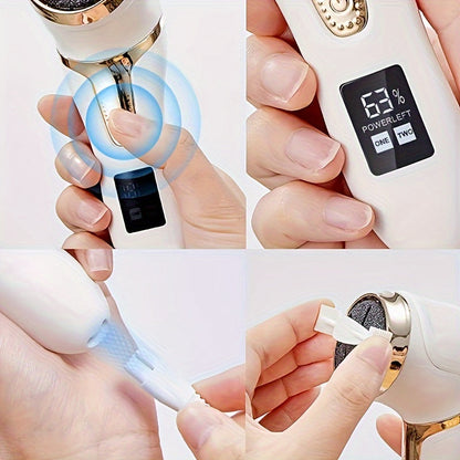 Belro electric foot file for removing calluses and rough skin, handheld device with roller head for smooth, healthy feet.