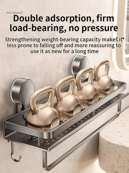Mivoza suction cup bathroom shelf with waterproof wall mount, available in three sizes, ideal for shower storage without drilling.