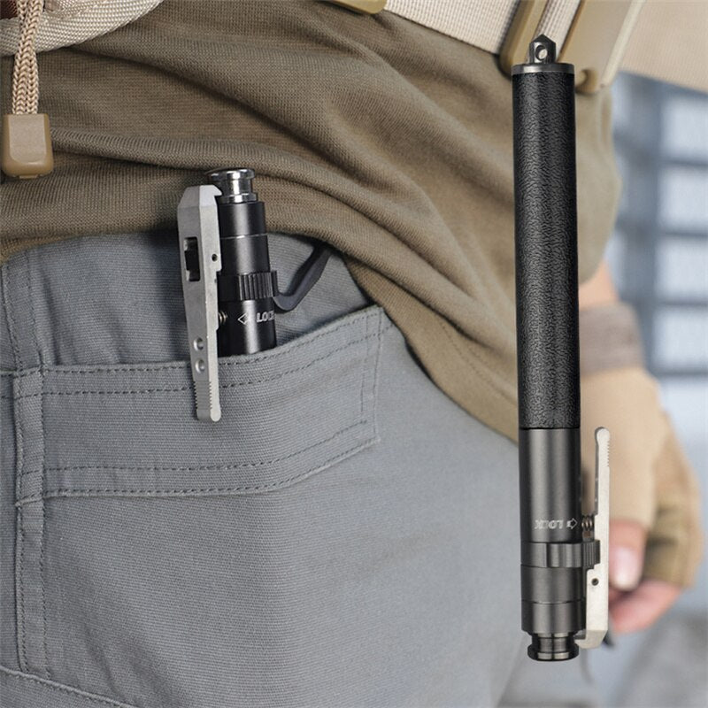 Extendable steel self-defense baton by BowLift, retractable street guard safety stick, showing the compact and durable design.