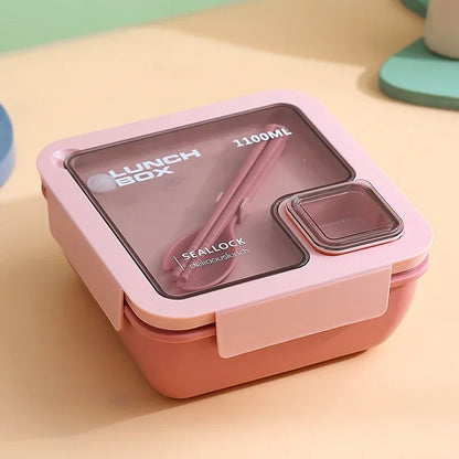 DecorsDeluxe bento lunch box with leak-proof lid, included cutlery, microwave and dishwasher safe, compact and portable food container.