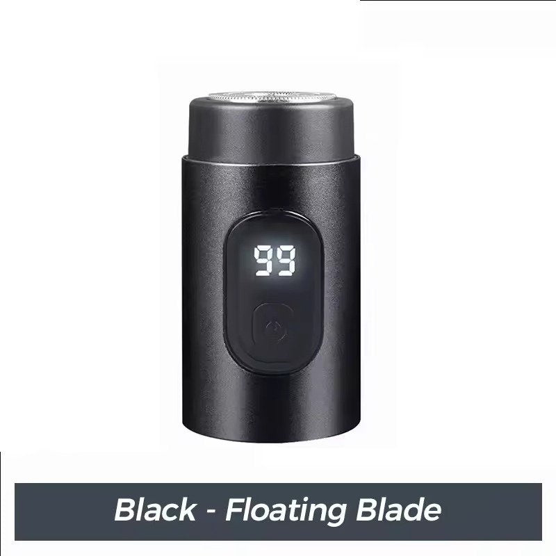 Belro mini portable electric shaver with compact design for personal grooming, featuring a sleek black body and stainless steel blades.