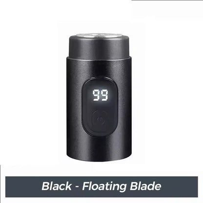 Belro mini portable electric shaver with compact design for personal grooming, featuring a sleek black body and stainless steel blades.