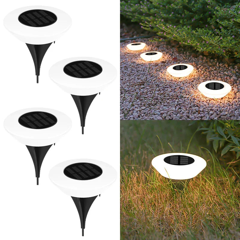 Mivoza Solar Ground Light 4-pack with 14 LEDs and 360° ground illumination, garden spike lights for outdoor landscape lighting.