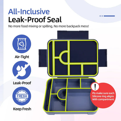 DecorsDeluxe Bento lunch box with 7 compartments, 1330ml capacity, leak-proof design, and included cutlery.