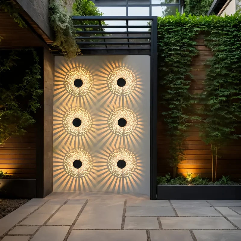 Mivoza solar decorative lantern with shadow pattern, weatherproof IP65 garden light, ideal for outdoor decorative lighting.