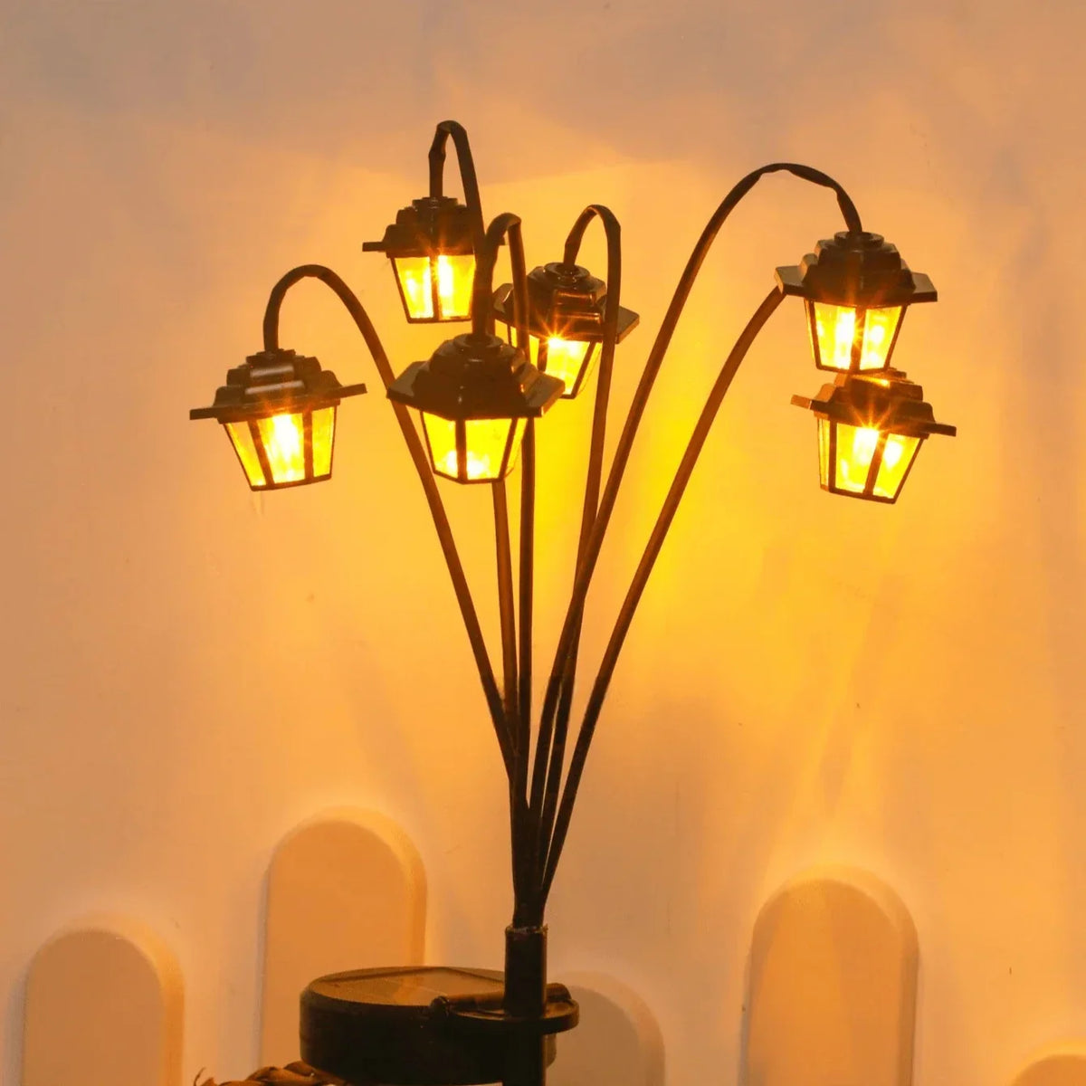 Mivoza Retro Solar Garden Lantern with 6 LED lights, waterproof IP44 outdoor decorative solar lighting for gardens and pathways.