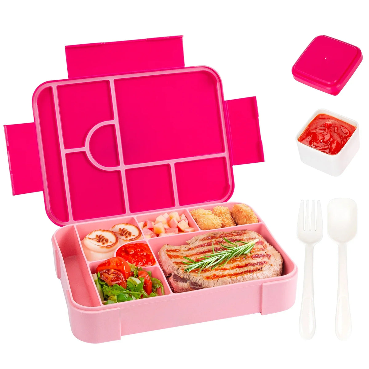 DecorsDeluxe Bento lunch box with 7 compartments, 1330ml capacity, leak-proof design, includes cutlery, ideal for meal prep