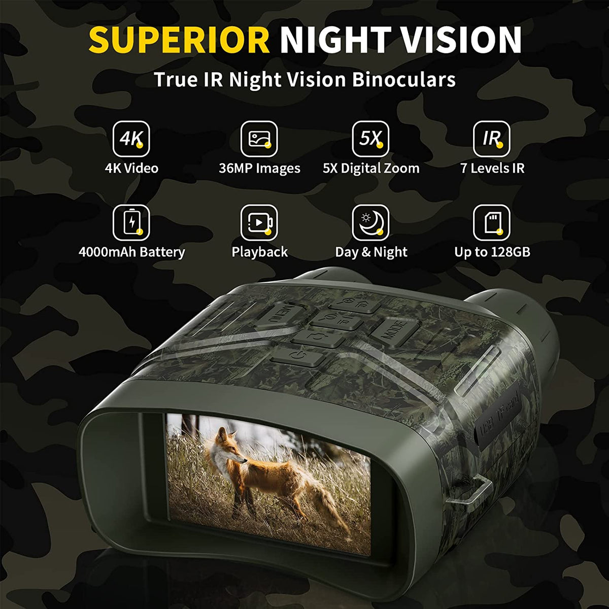 Belro True Night Vision Binoculars with infrared technology, compact electronic camera for clear low-light viewing.