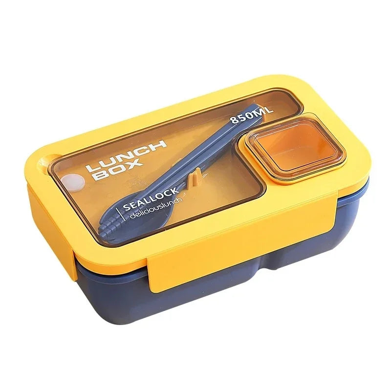 DecorsDeluxe bento lunch box with leak-proof design, includes cutlery, microwave and dishwasher safe for convenient meal prep.