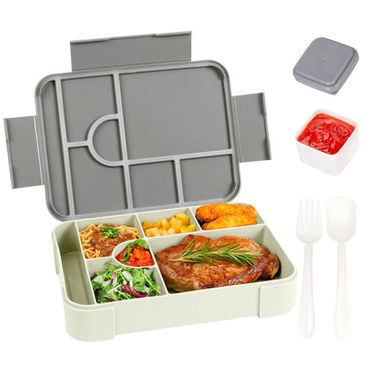 DecorsDeluxe Bento lunch box with 7 compartments, 1330ml capacity, leak-proof design, includes cutlery for convenient meal storage.