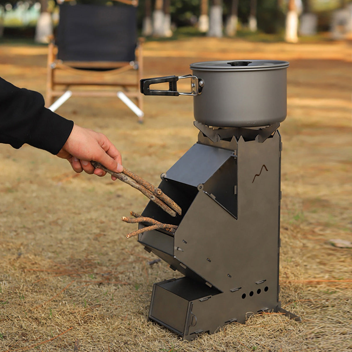 Belro portable outdoor rocket wood burning stove heater for camping and outdoor use, compact and efficient for heating needs