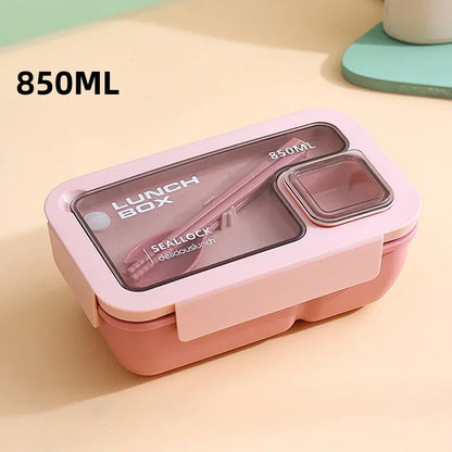 DecorsDeluxe leak-proof bento lunch box with cutlery, microwave and dishwasher safe, featuring multiple compartments and secure lid.