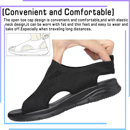 Black Belro women's sport sandals designed for comfort and pain relief, featuring supportive straps and cushioned soles.
