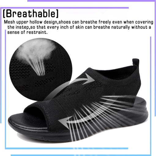 Black women's sport sandals by Belro designed for pain relief and comfort, featuring supportive straps and cushioned soles.
