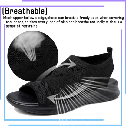Black women's sport sandals by Belro designed for pain relief and comfort, featuring supportive straps and cushioned soles.