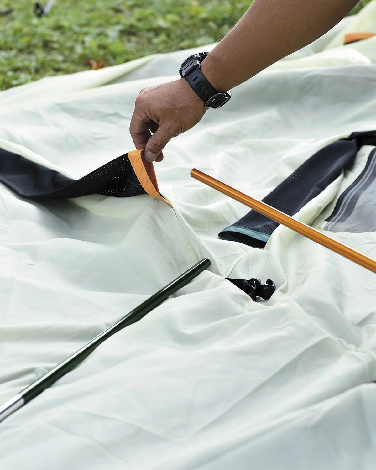 Casavibeo Snow Peak Amenity Dome camping tent set up outdoors with open entrance and sturdy frame.