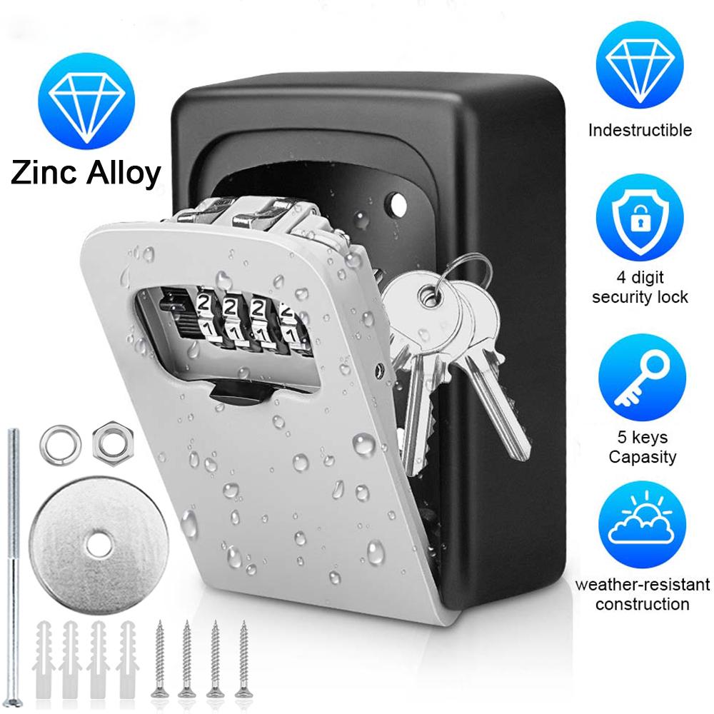 Belro lock box for keys, outdoor metal security box with combination lock for secure key storage in home and garden.