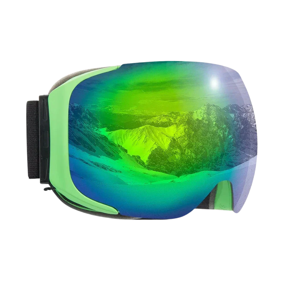 Belro snow goggles with green lens bundle, designed for winter sports, featuring a secure strap and clear, protective lens.