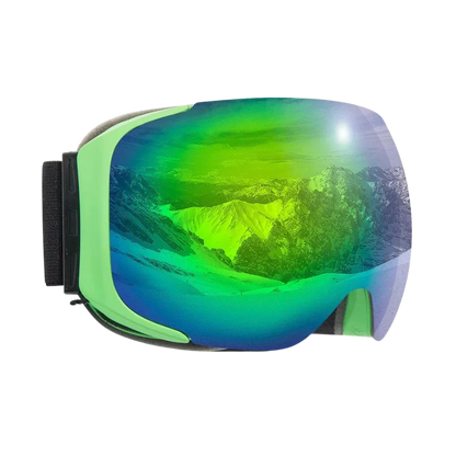 Belro snow goggles with green lens bundle, designed for winter sports, featuring a secure strap and clear, protective lens.