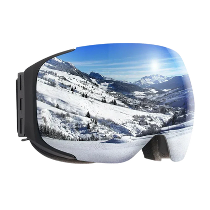Silver snow goggles with interchangeable lens from Belro, designed for winter sports and outdoor photography.