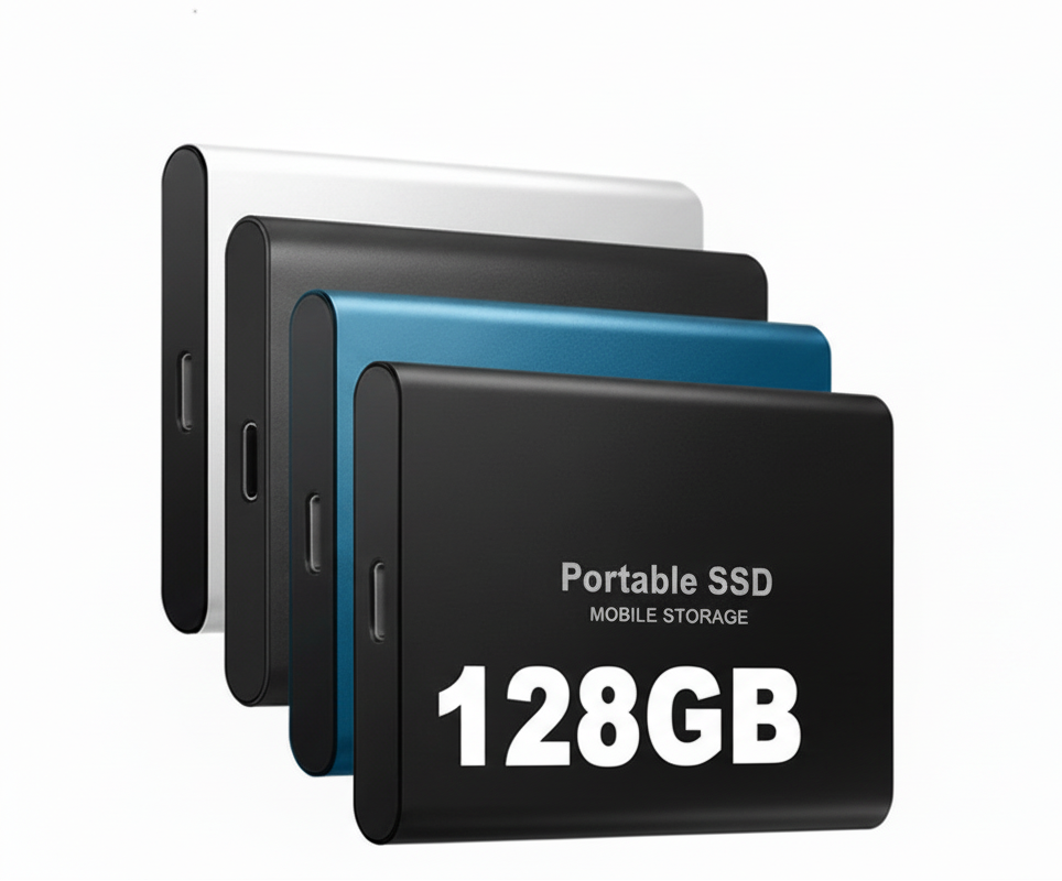 BowLift portable external SSD drive with high-speed USB-C connection, compact design, and sleek black finish.