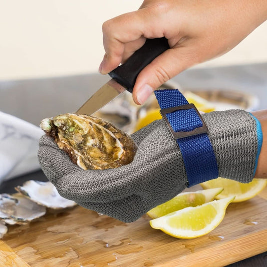 BowLift stainless steel safety gloves offering cut-resistant protection, ideal for kitchen safety and handling sharp objects.