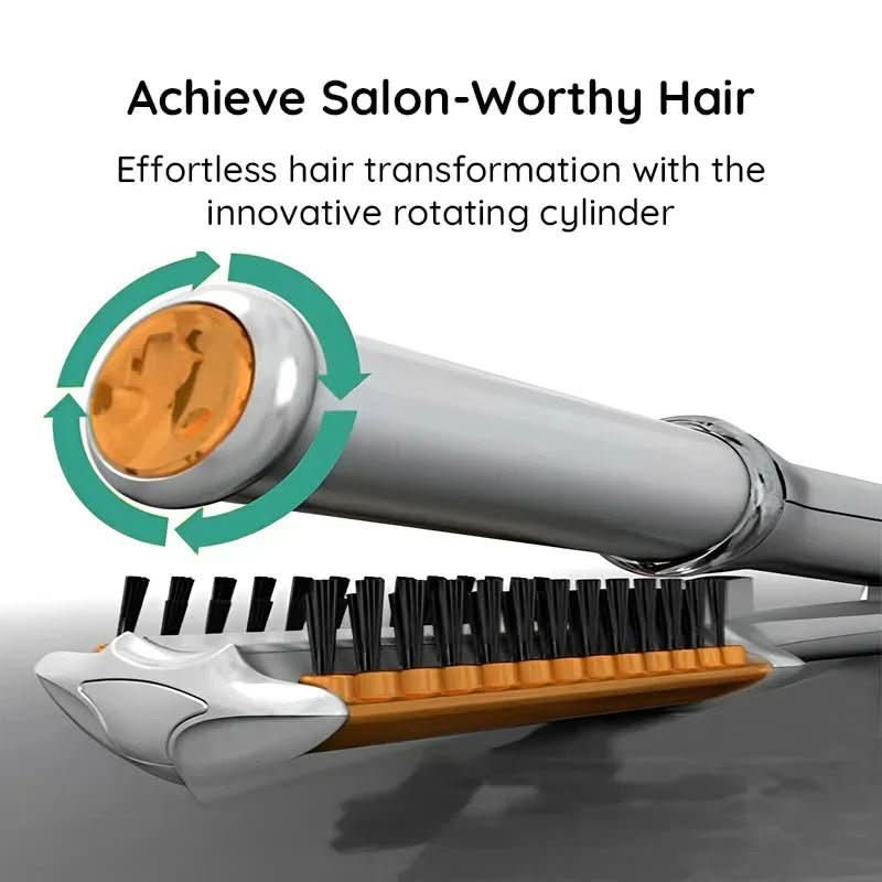 BowLift 2-in-1 rotating hair brush for effortless styling, smoothing, and straightening with auto-spin feature.