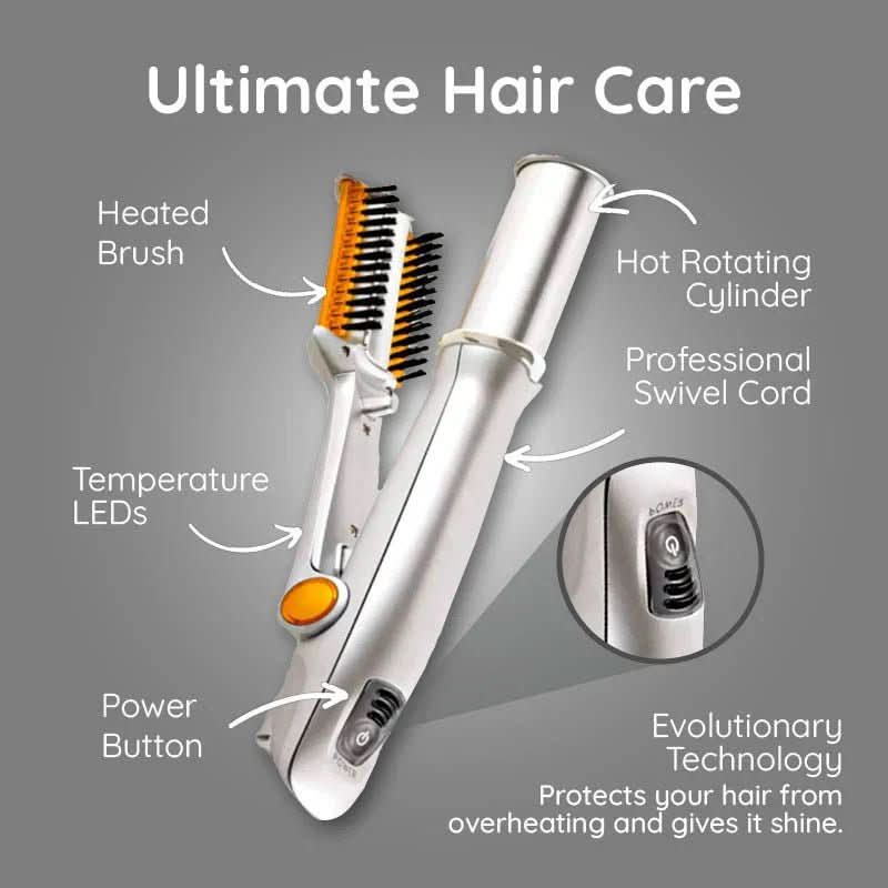 BowLift 2-in-1 rotating hair brush for smoothing and straightening, featuring auto-spin technology for effortless styling.