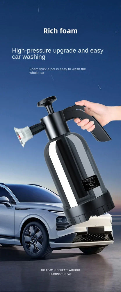 Belro high pressure car foam washer for men, showing the foam spray and nozzle in use on a vehicle surface.