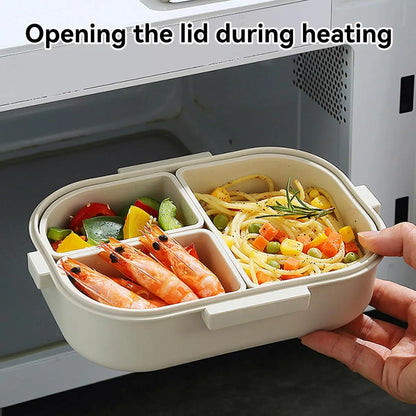 DecorsDeluxe 3-compartment bento lunch box, 800ml, leak-proof, microwave safe, designed for healthy, organized meals.