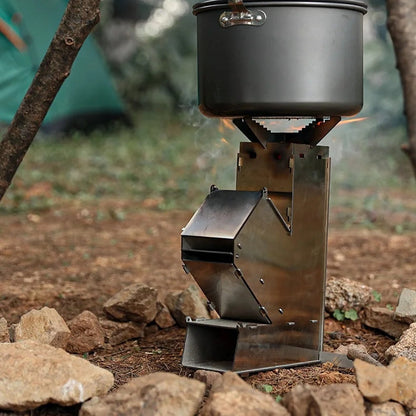 Belro portable outdoor rocket wood burning stove heater for camping and outdoor use, compact and efficient for heating.