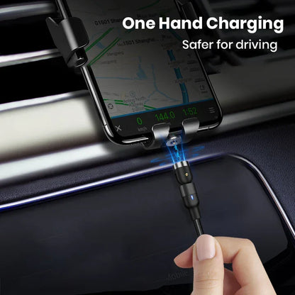 Belro Do-It-All Cable 3.0 charging cable with magnetic connector for iPhone, Android, and Type C devices, shown in use.