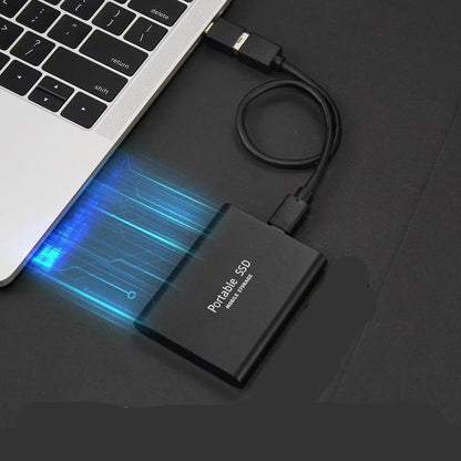 BowLift portable external SSD drive with USB-C connection, compact design, and high-speed data transfer visible in the image.