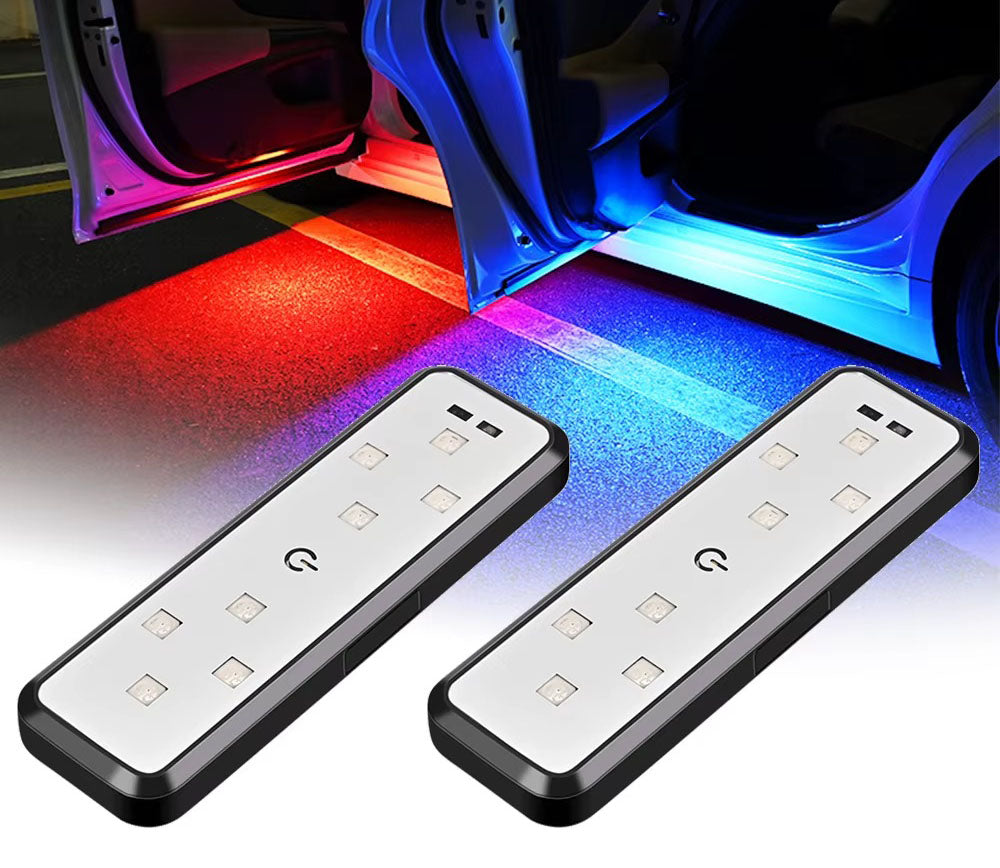 Belro Car Door Lights Projector displaying colorful light projection on a car door in a dark setting.