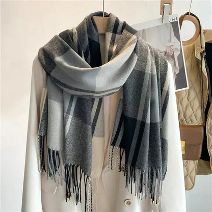 Soft beige luxury cashmere scarf by BowLift, unisex winter accessory, elegant and warm with a smooth, cozy texture.