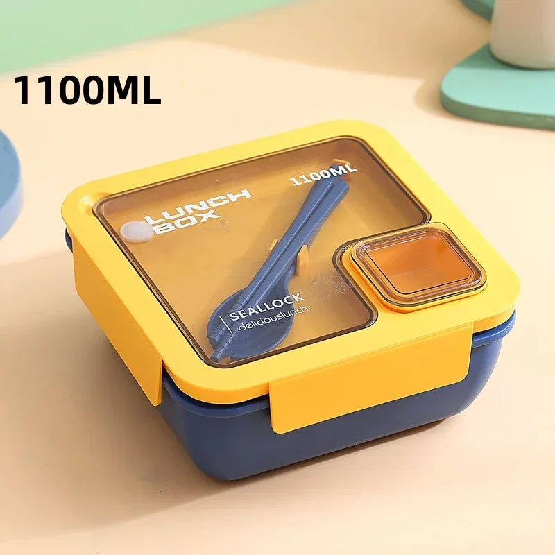 DecorsDeluxe bento lunch box with leak-proof design, included cutlery, microwave and dishwasher safe for convenient meal prep.