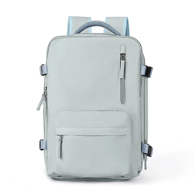 Belro travel carry-on backpack with shoe compartment, durable fabric, adjustable straps, and multiple storage pockets for convenient travel.