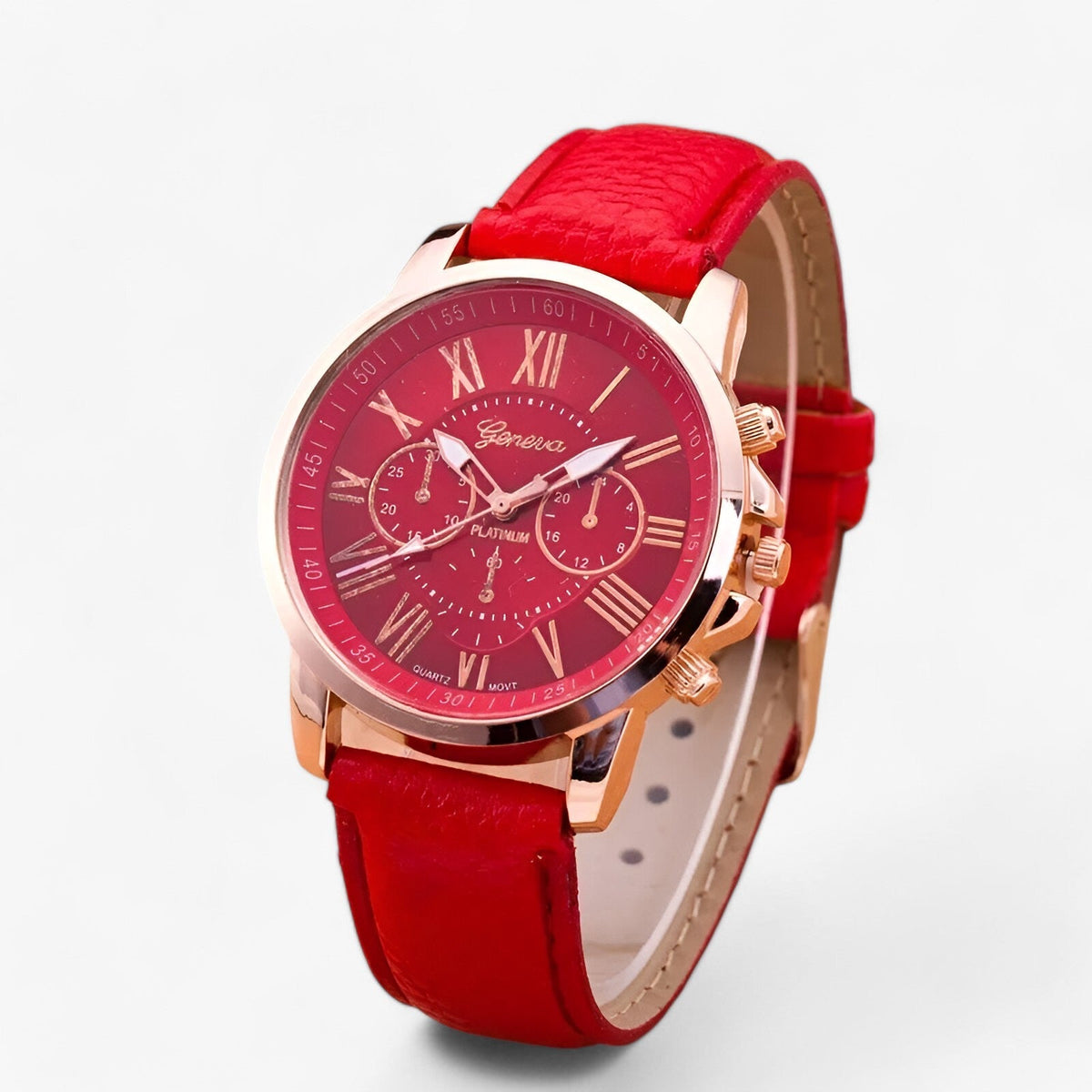 Elegant Mivoza women's watch with leather strap, Roman numeral dial, and classic design, displayed on a white background.
